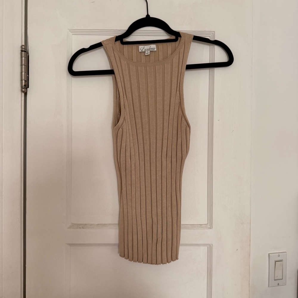 L'Academie Tan Ribbed Tank Top